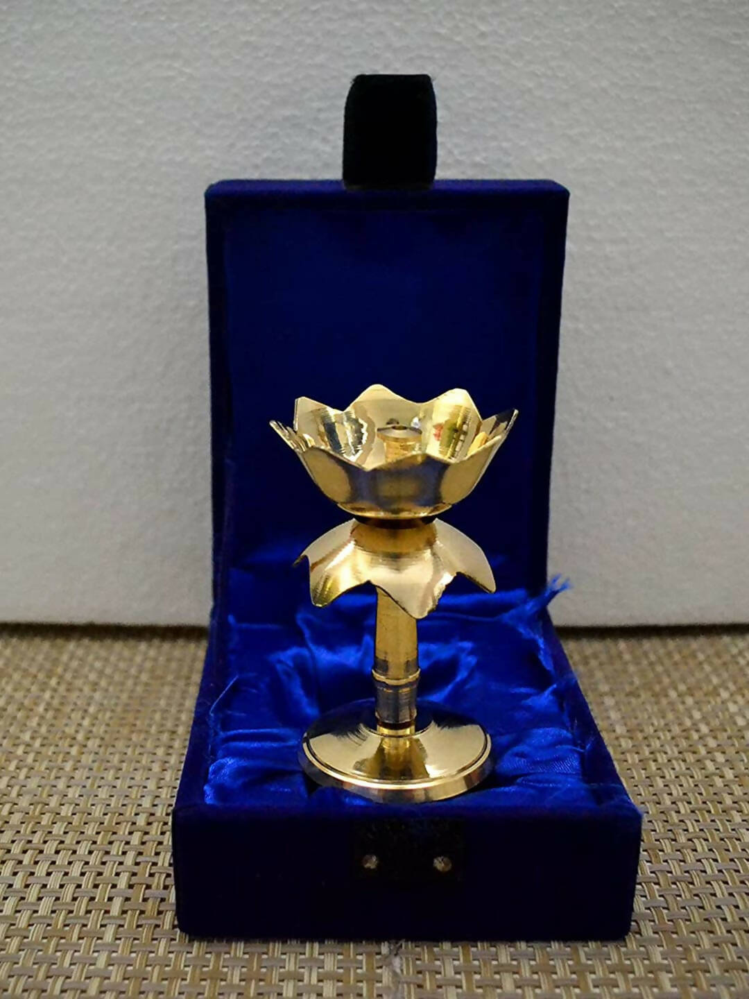 Craftvatika Gold Tone Brass Lotus Shape Pillar Diya Oil Lamp 
