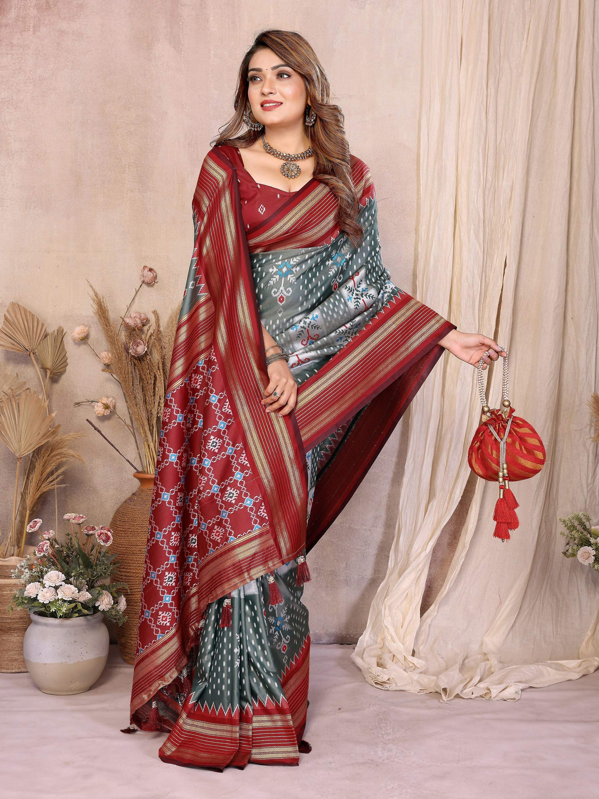 Aastha Fashion Grey Soft Silk Weaving Saree