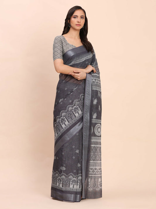 Shree Shyam Fashion Linen Cotton Black Saree