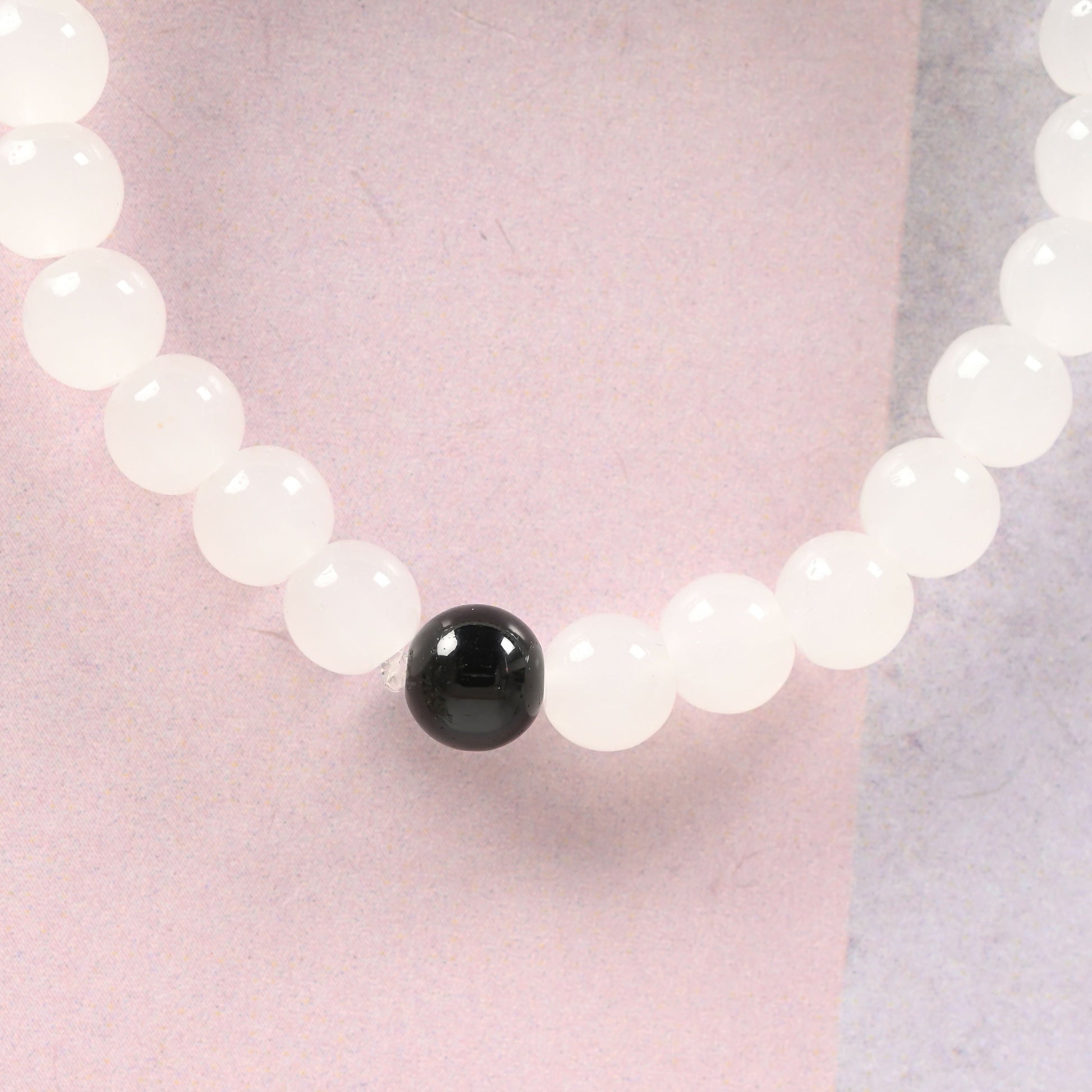 NVR Men & Women White Marbel Crystal Elasticated Bracelet