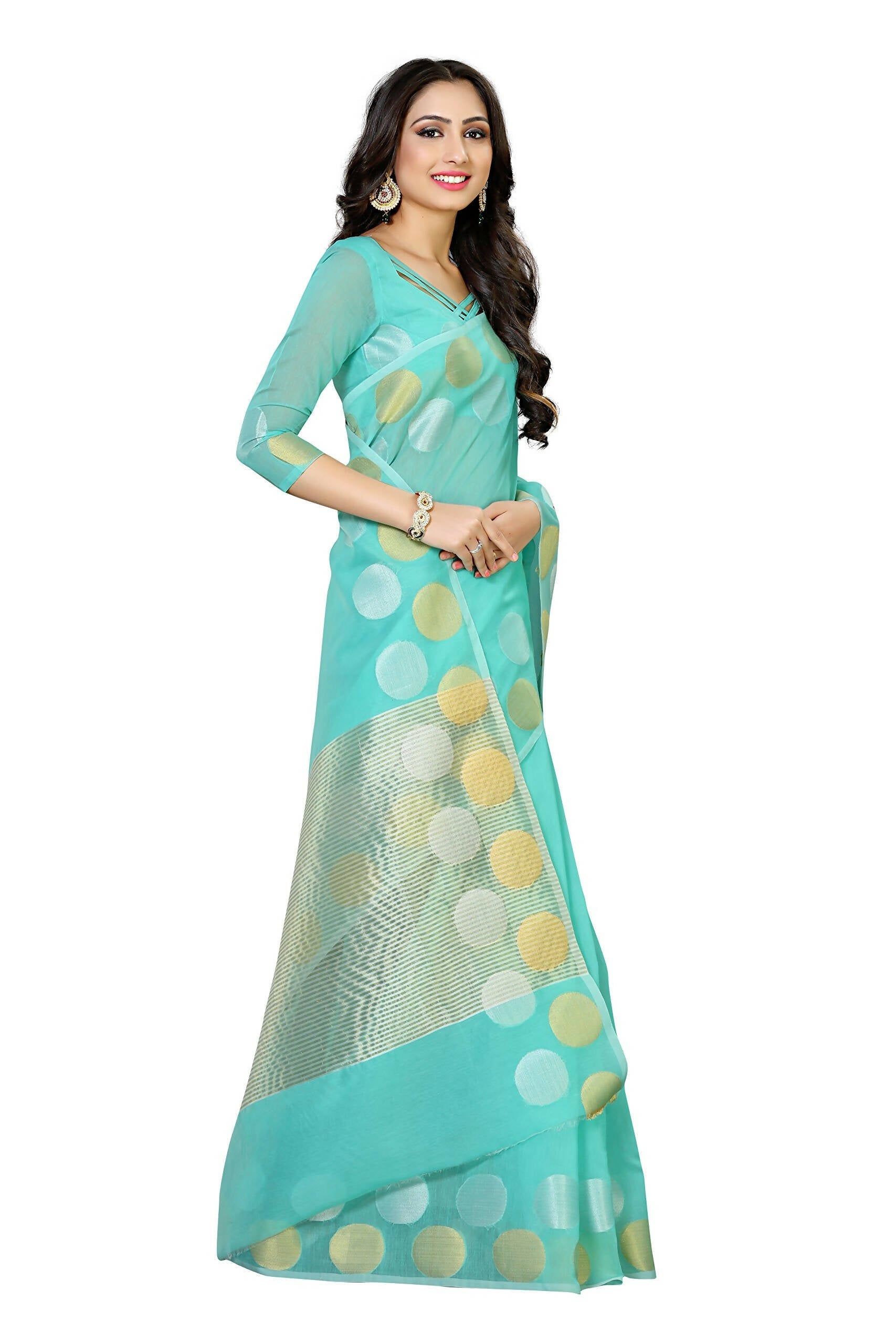 Mimosa Women's Turquoise Blue Kanchipuram Cotton Saree