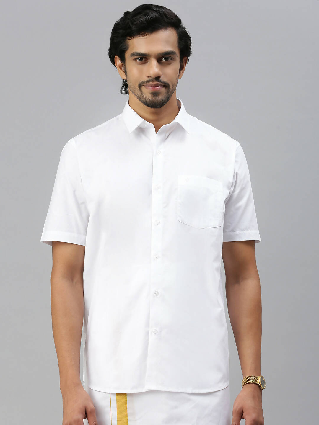 Ramraj Cotton Mens Half Sleeve Formal 100 % Cotton White Shirt 