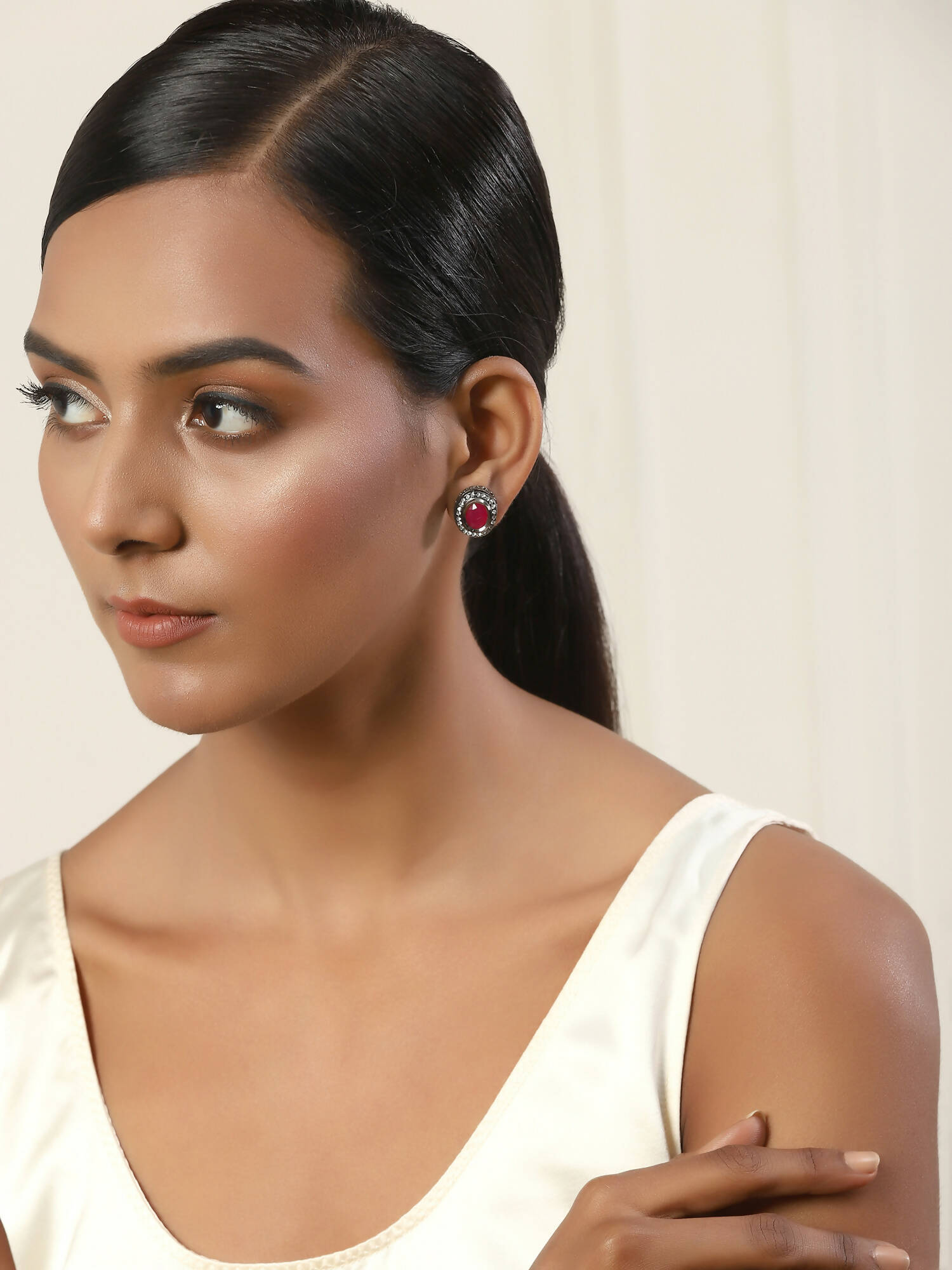 Pink Circular Studs Earrings - Ruby Raang - Grab2buy