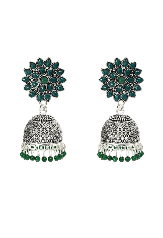 Mominos Fashion Joharkamal Kundan work Jhumka with Green Beads - Grab2buy