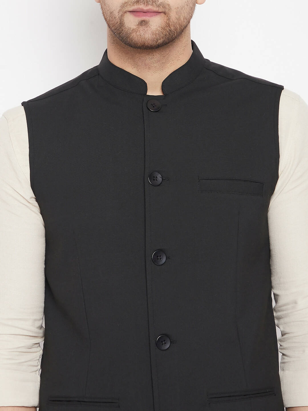 Even Apparels Black Merino Men Woven Nehru Jacket PW668 