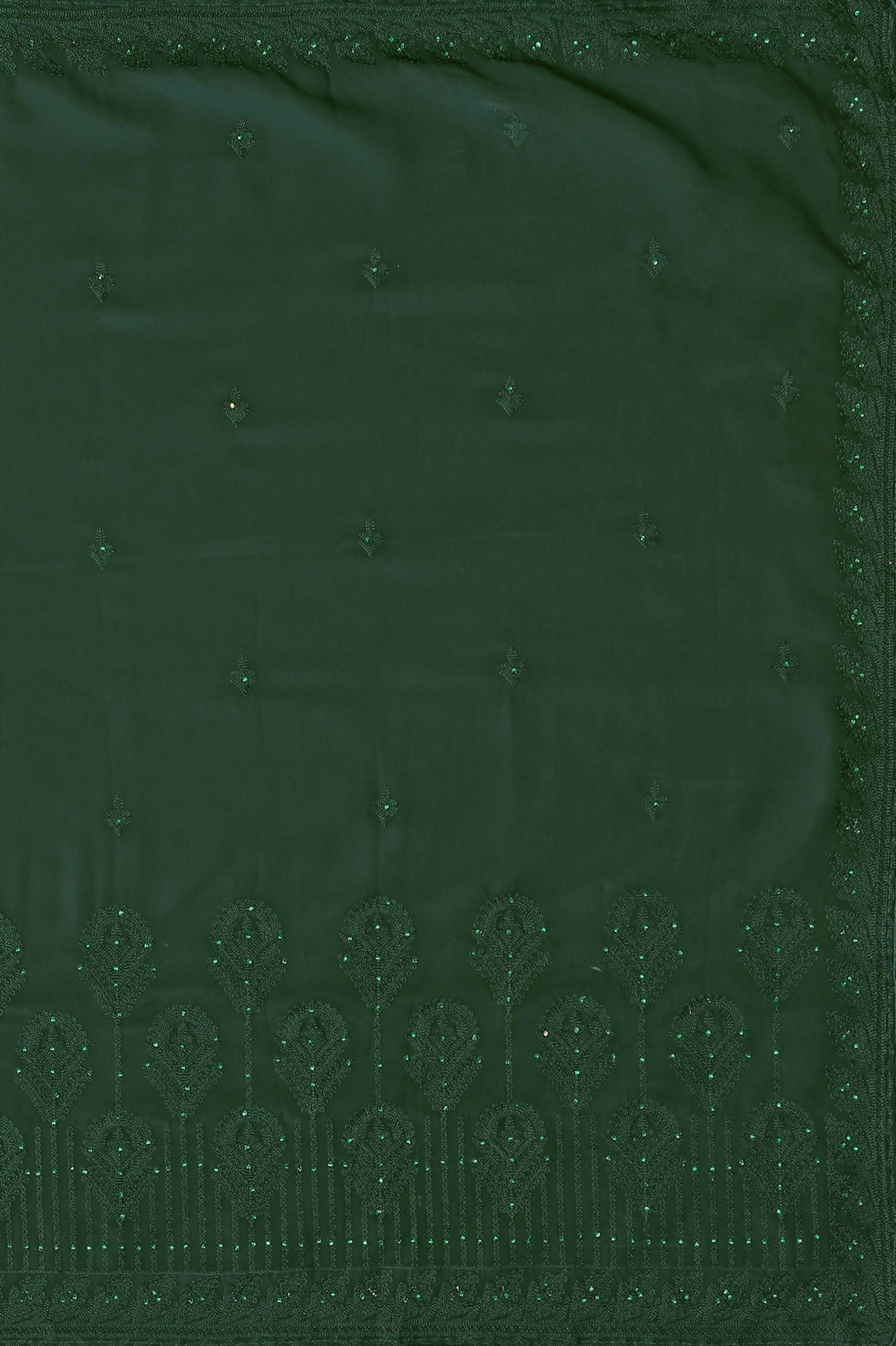 Green Georgette Embroidered and Stone Work Saree with Unstitched Blouse Piece - Roozal