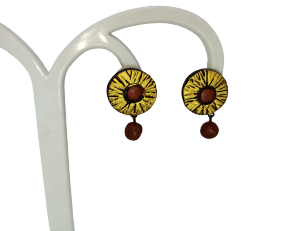 Terracotta Button Tops Ear Studs With Drops