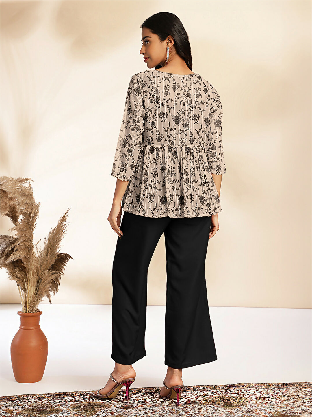 Janasya Black Crepe Solid Top,Bottom & Jacket 