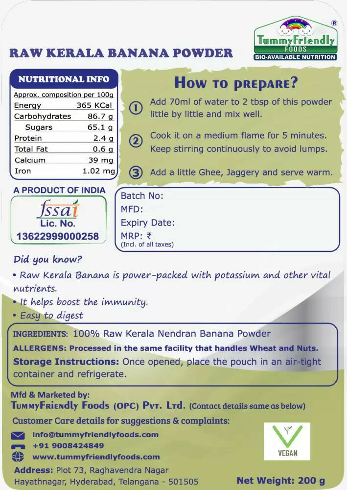 TummyFriendly Foods Natural Raw Kerala Banana Powder  Grab2Buy TummyFriendly Foods Grab2Buy