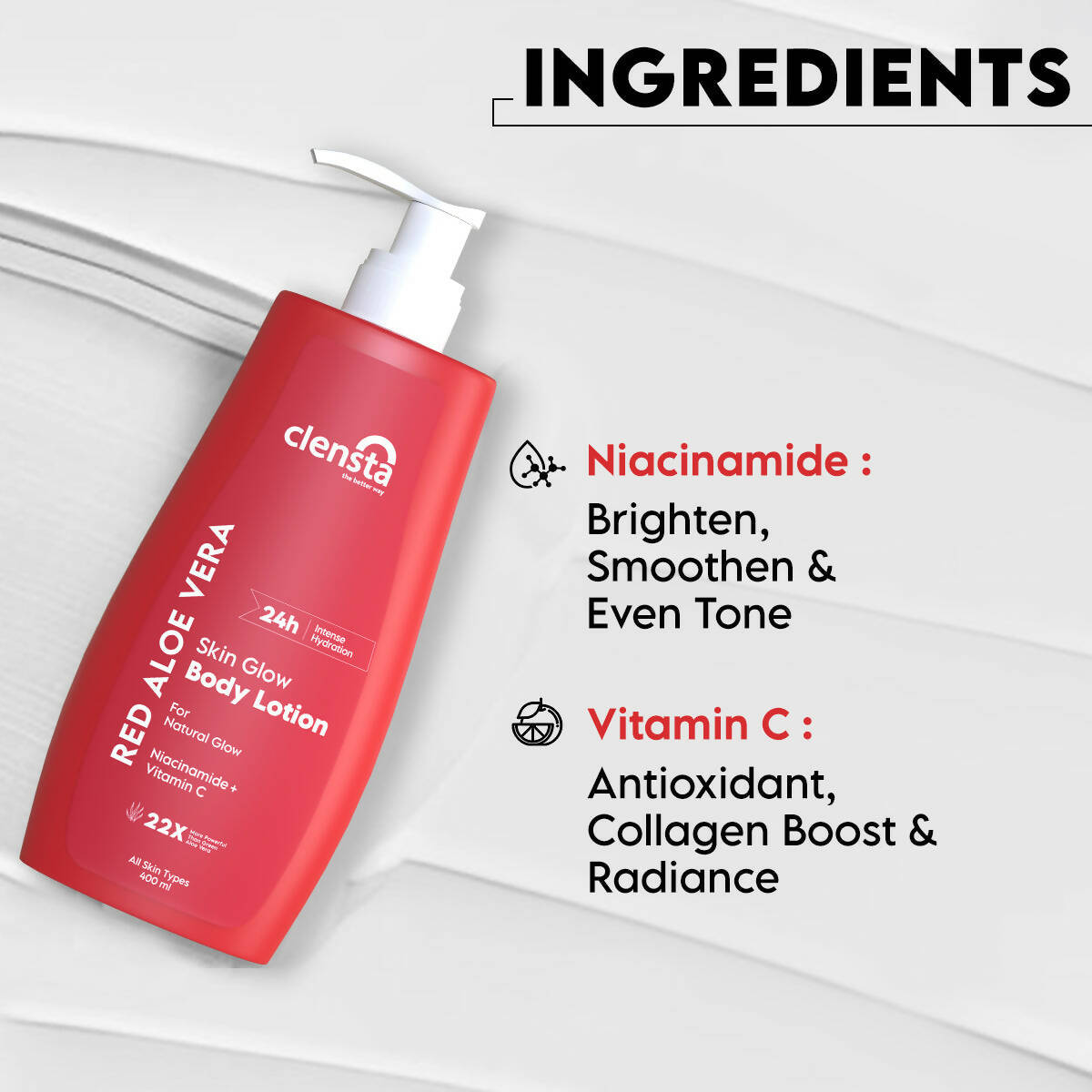 Clensta Red Aloe Vera Skin Glow Body Lotion 