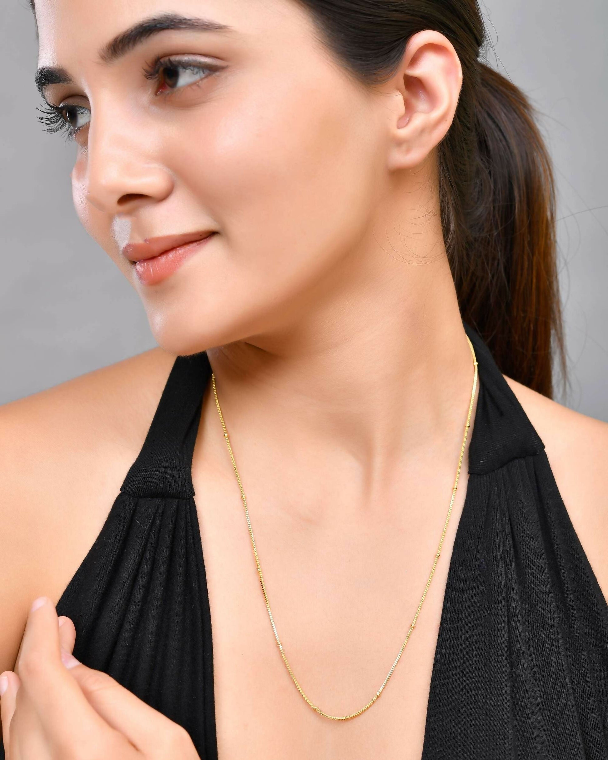 VOJ Gold-Polished Small Gold Beads Chain For Women 