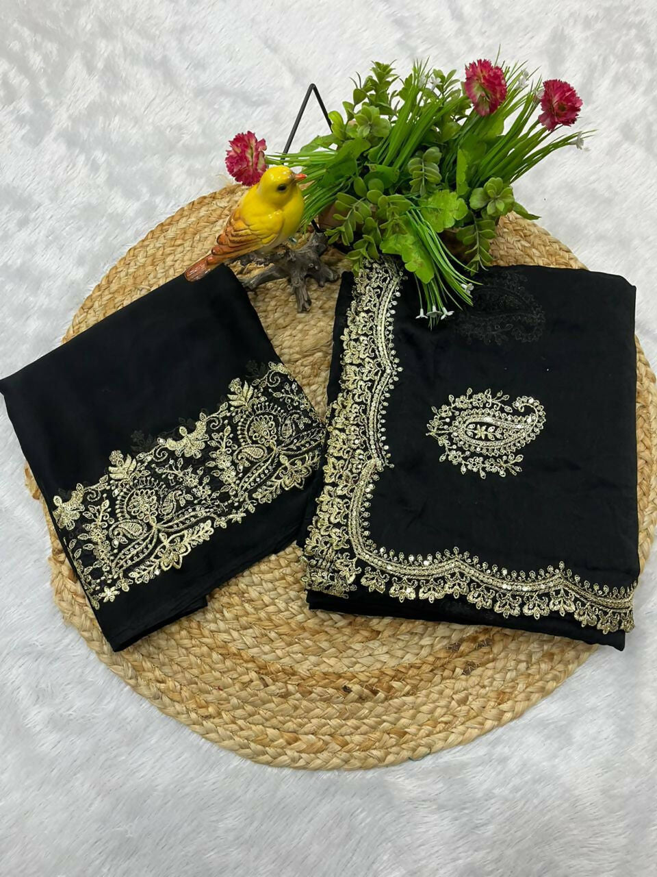 Joban Fashion Black Rangoli Crush Silk Party Wear Sarees