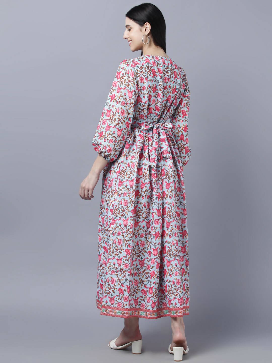 Myshka Women Red Printed Pure Cotton Maxi Dress