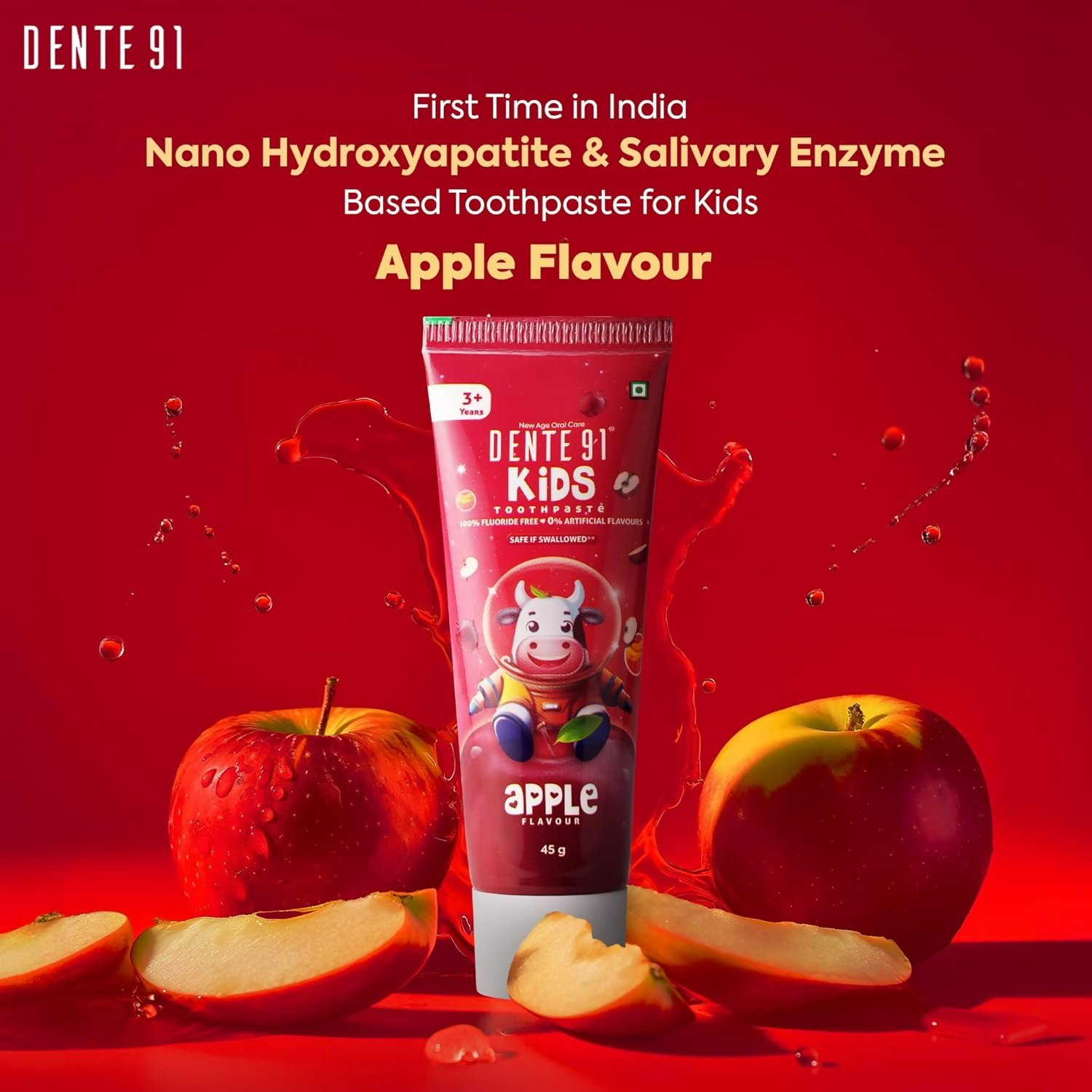 Dente91 Kids Toothpaste Protects Against Dental Caries & Hypersensitivity Fluoride Free Apple Flavour 