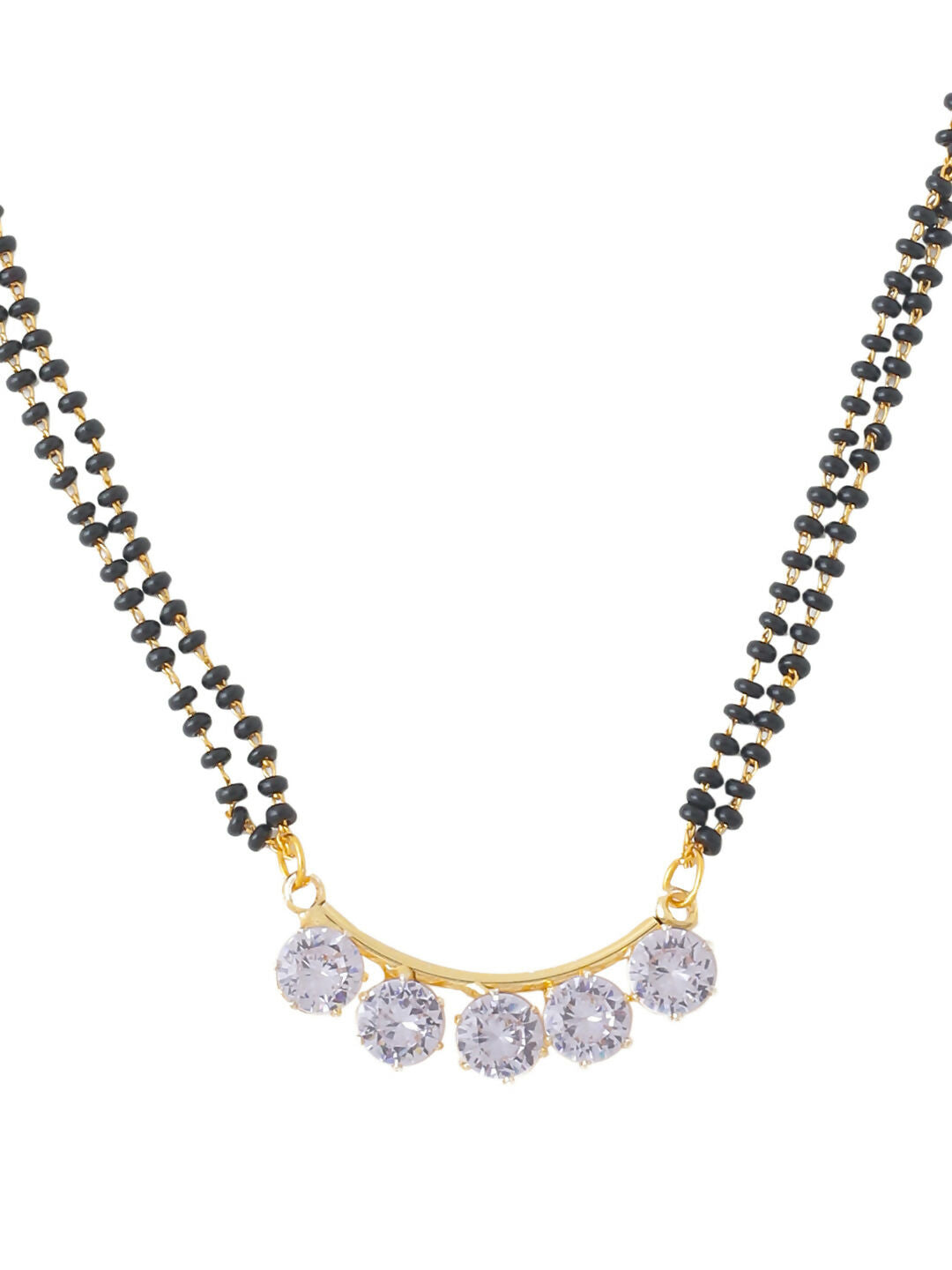 NVR Women's's Set of 2 Black Gold-Polished Beaded Mangalsutra With Ad Stone 