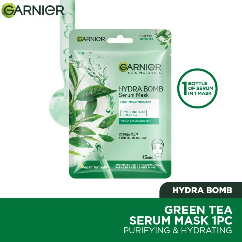 Garnier Skin Naturals Hydra Bomb Green Tea Face Serum Sheet Mask 