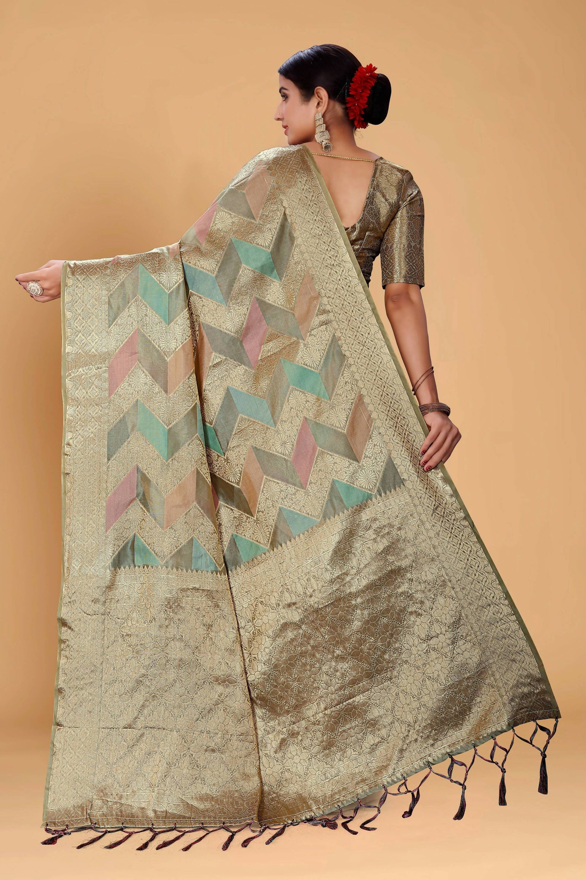 Grey Soft Organza Woven Design Saree With Unstitched Blouse Piece - Zaara