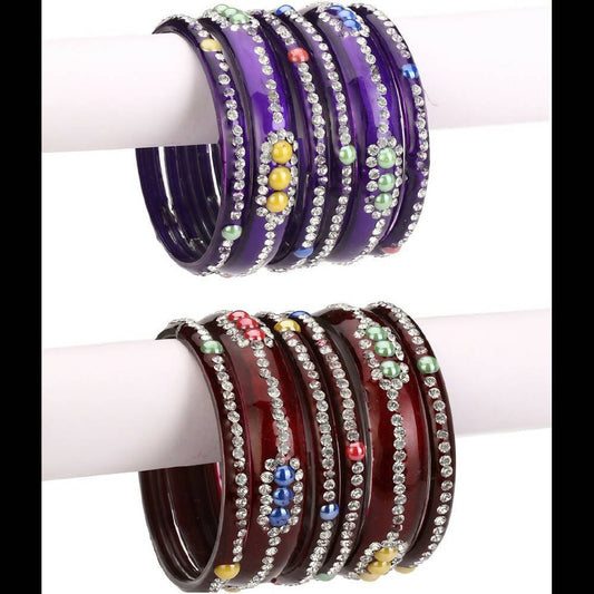Afast Bridal Wedding & Party Fashionable Colorful Glass Bangle/Kada Set, Pack Of 12 - Blue, Maroon | Grab2Buy