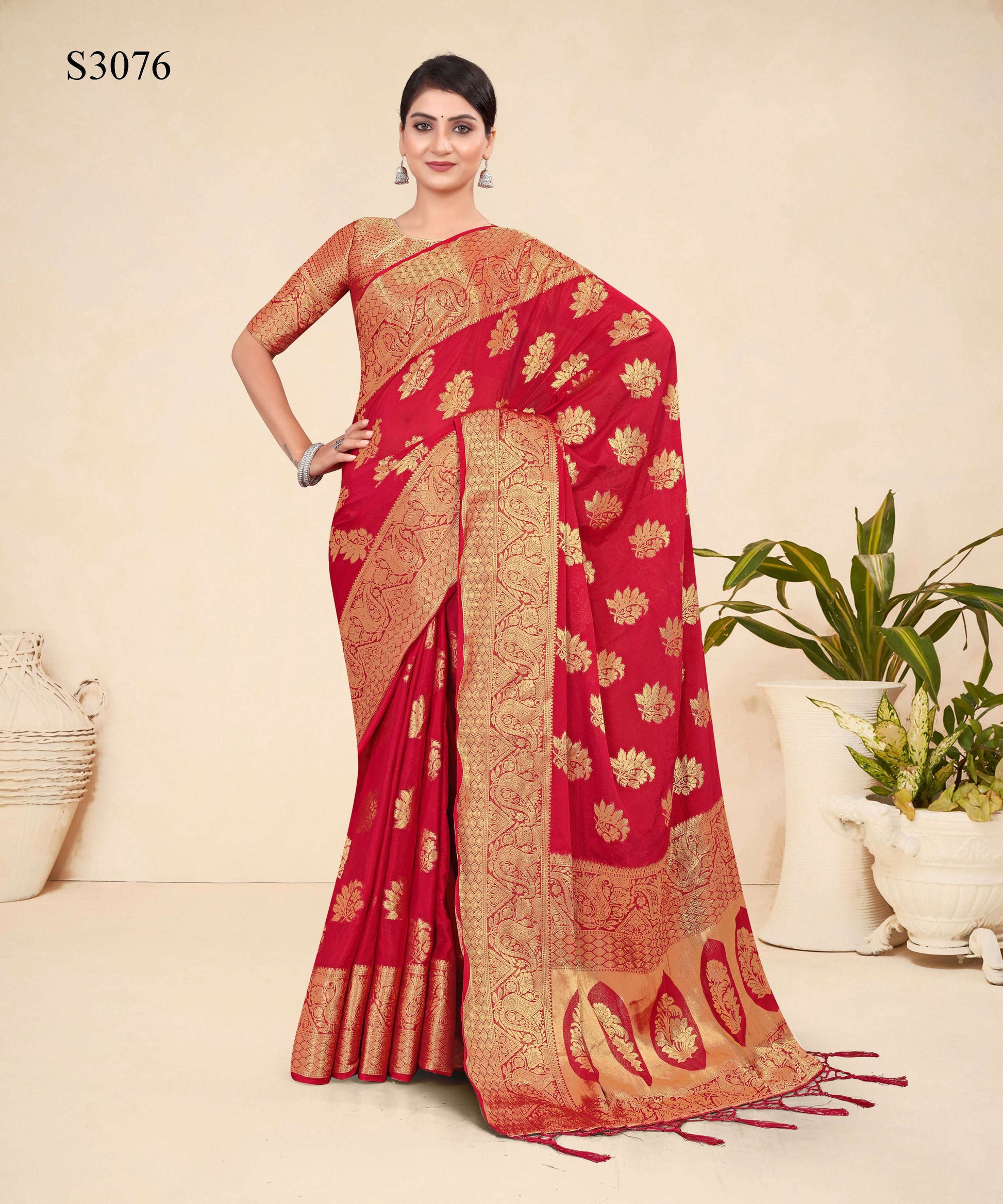 Red Viscose Weaving Designer Saree - Vandini