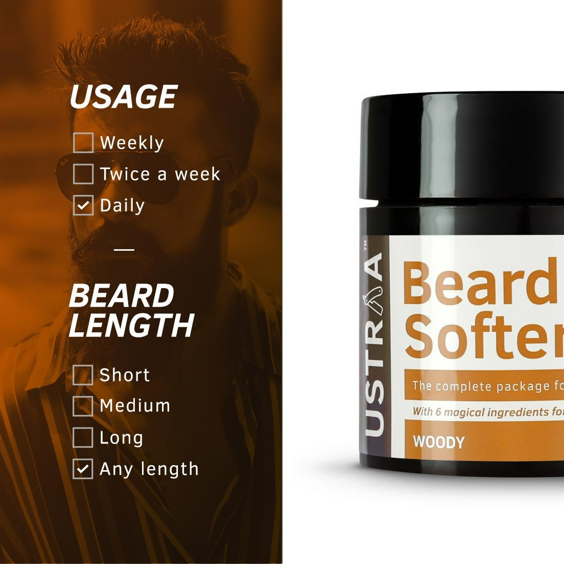 Ustraa Beard Softener Balm Woody - Softens & Nourishes Beard Long Lasting Moisturization  Grab2Buy Ustraa Grab2Buy