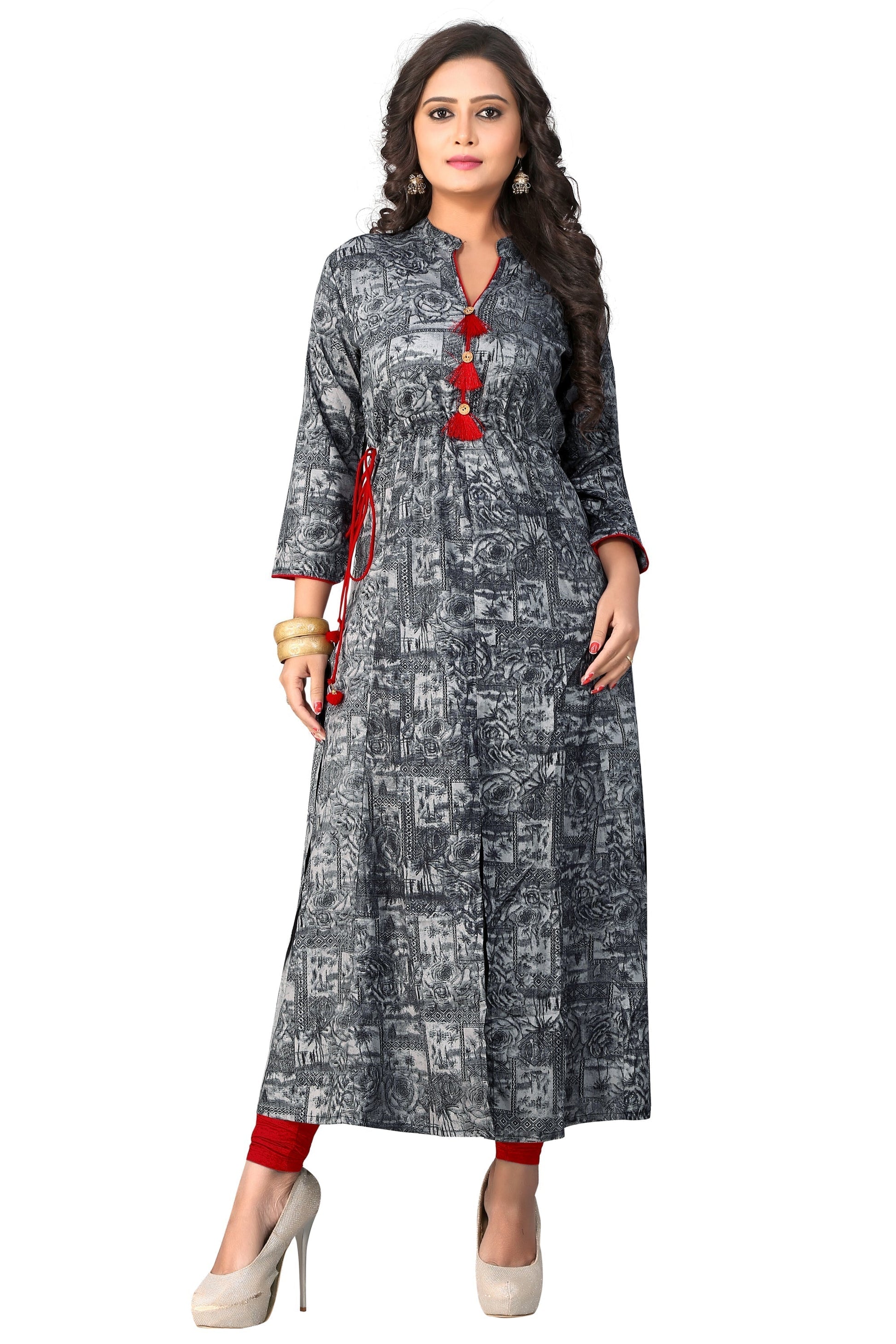 NOZ2TOZ Women's Grey Color Rayon A-Line Kurta (1Pc) 