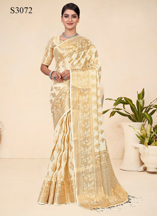 Cream Viscose Weaving Designer Saree - Vandini
