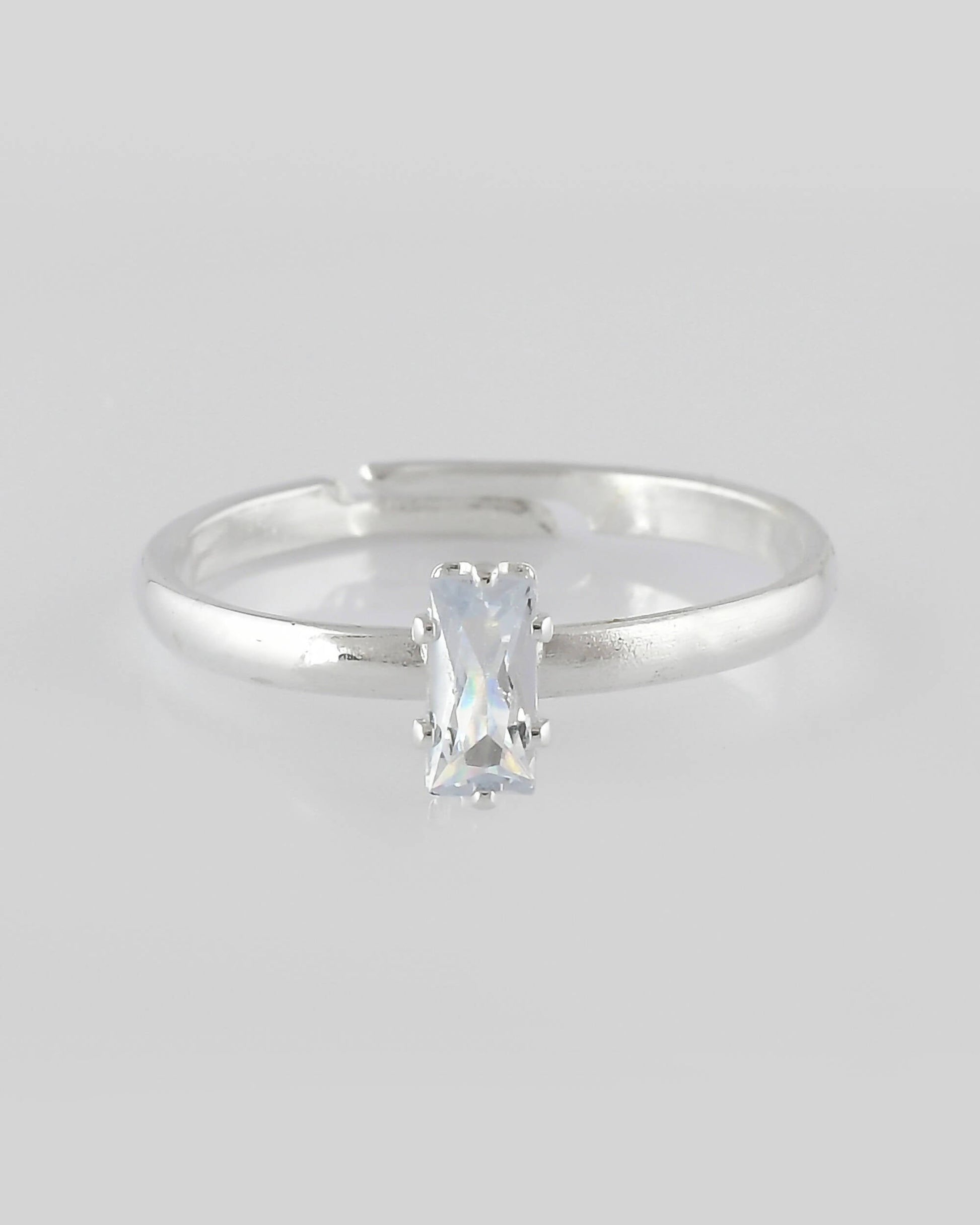VOJ white CZ-detail Stainless Steel Cubic Zirconia Silver Plated adjustable finger Ring 