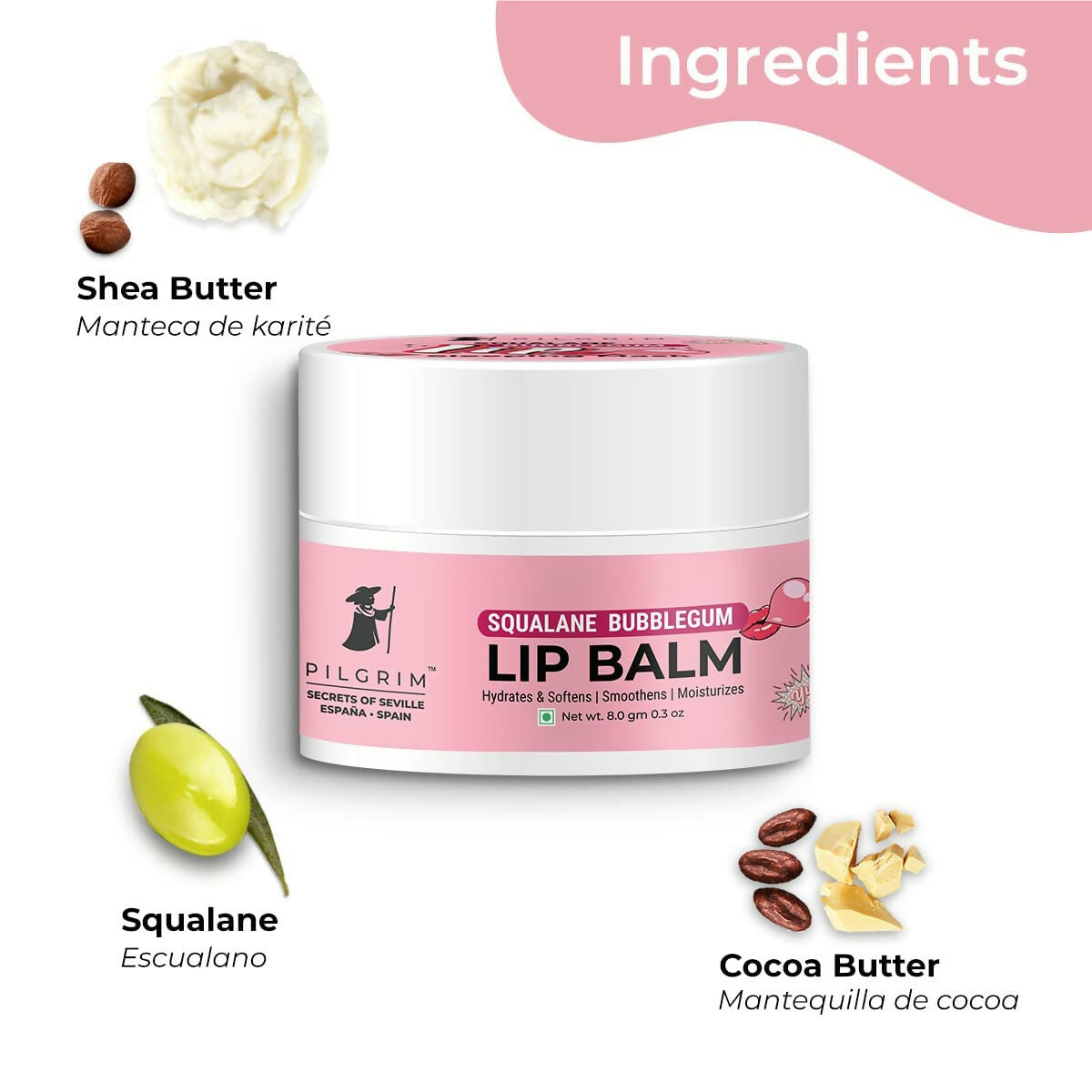 Pilgrim Spanish Lip Balm (Bubblegum) For Dark Lips, Soothing & Hydrating Dry & Chapped Lips 