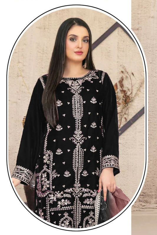 Anaita Black Velvet Suit with Embroidery Sequence Work 