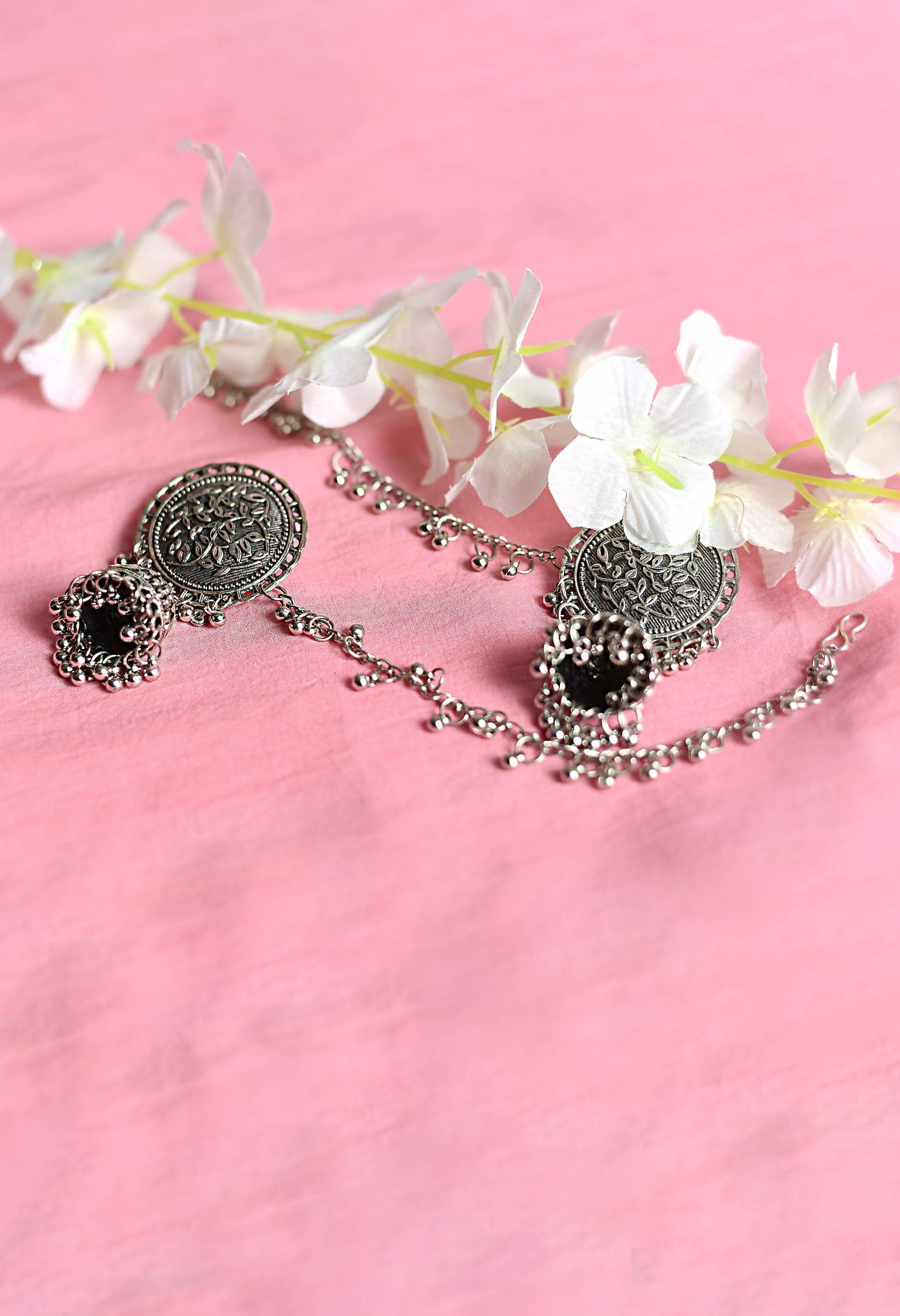 Mominos Fashion Johar Kamal Trendy Oxidized Silver Plated Bahubali Jhumkas - Grab2buy