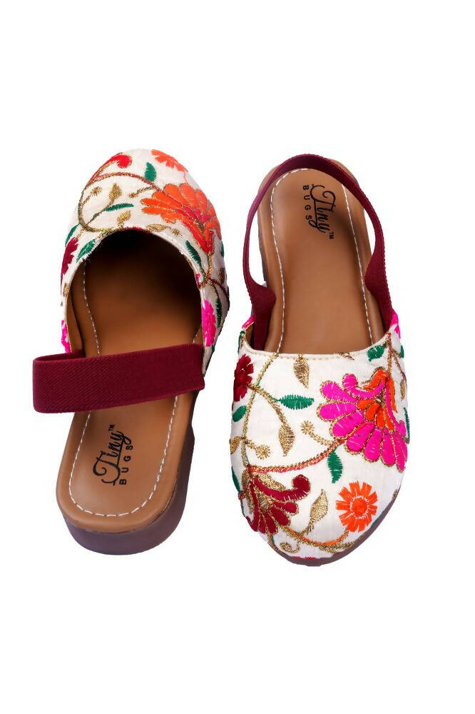 Tiny Bugs Girls Embroidered Strap Ethnic Jutis-Beige  Grab2Buy Tiny Bugs Grab2Buy