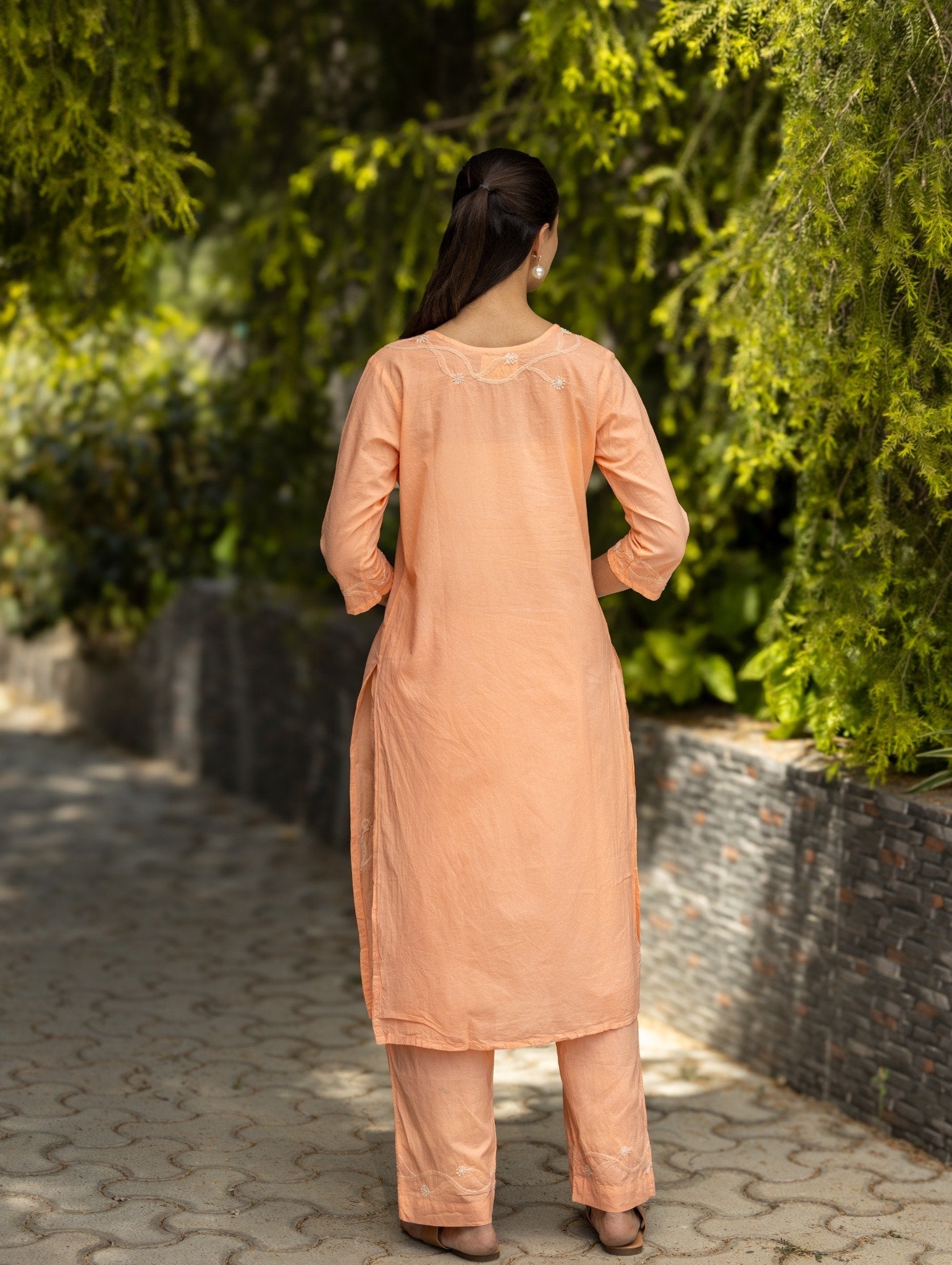 Gharana India Mul Cotton 2 Pc Peach Chikankari Kurta Set