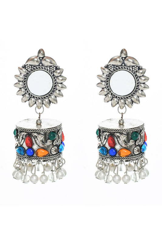 Mominos Fashion Johar Kamal Women Multi Kundan Oxidised Jhumkas - Grab2buy