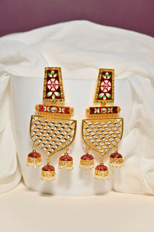 Maroon Traditional Gold-Polished Meenakari Jhumka Jhumki Earrings Indian Jewellery For Women Girls By House of Ree House of Ree