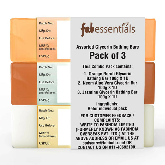 Fabessentials Assorted Glycerin Bathing Bars Combo - Orange Neroli, Neem Aloe Vera & Jasmine - Grab2buy