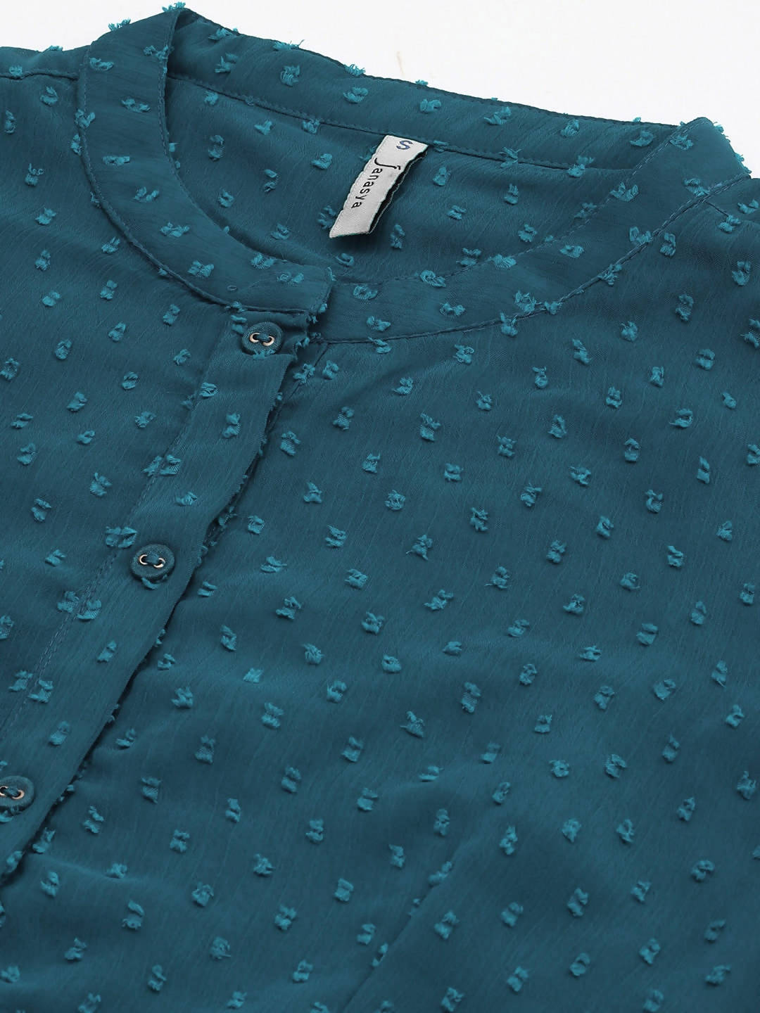 Janasya Women Teal Dobby Weave Kurta