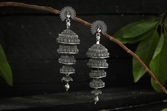 Mominos Fashion Johar Kamal Peacock Design Silver Colour Earrings - Grab2buy