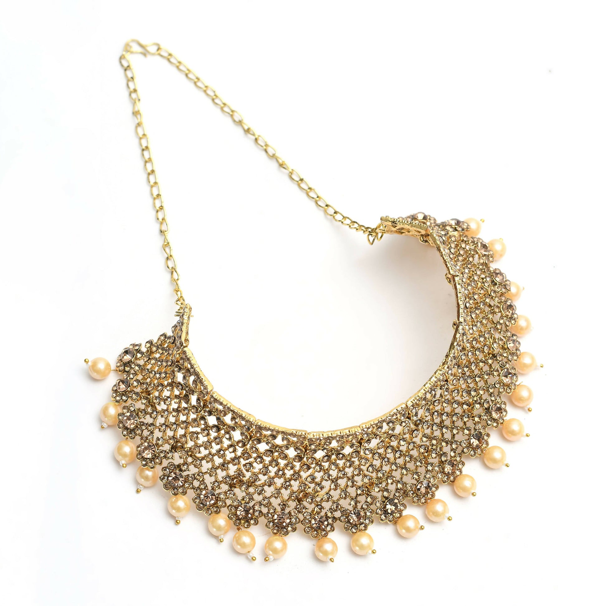 Mominos Fashion Johar Kamal Traditional Rajwadi Design Heavy Golden Color Necklace Set - Grab2buy