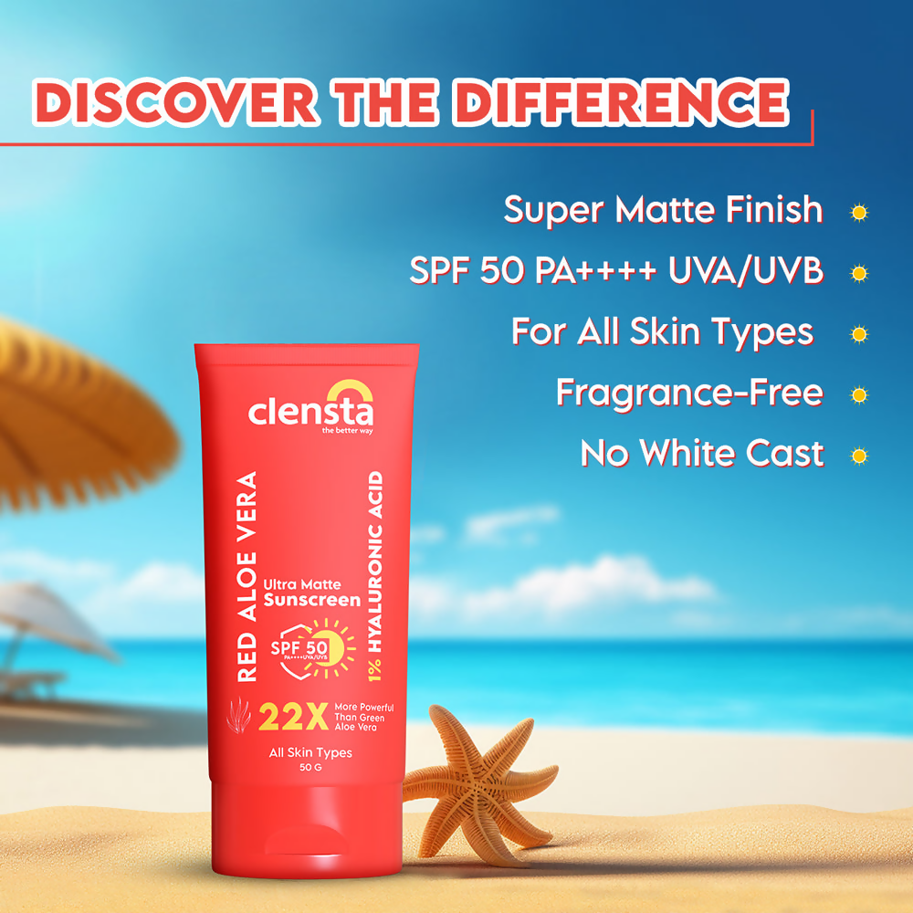 Clensta Red Aloe Vera Ultra Matte Sunscreen SPF 50 