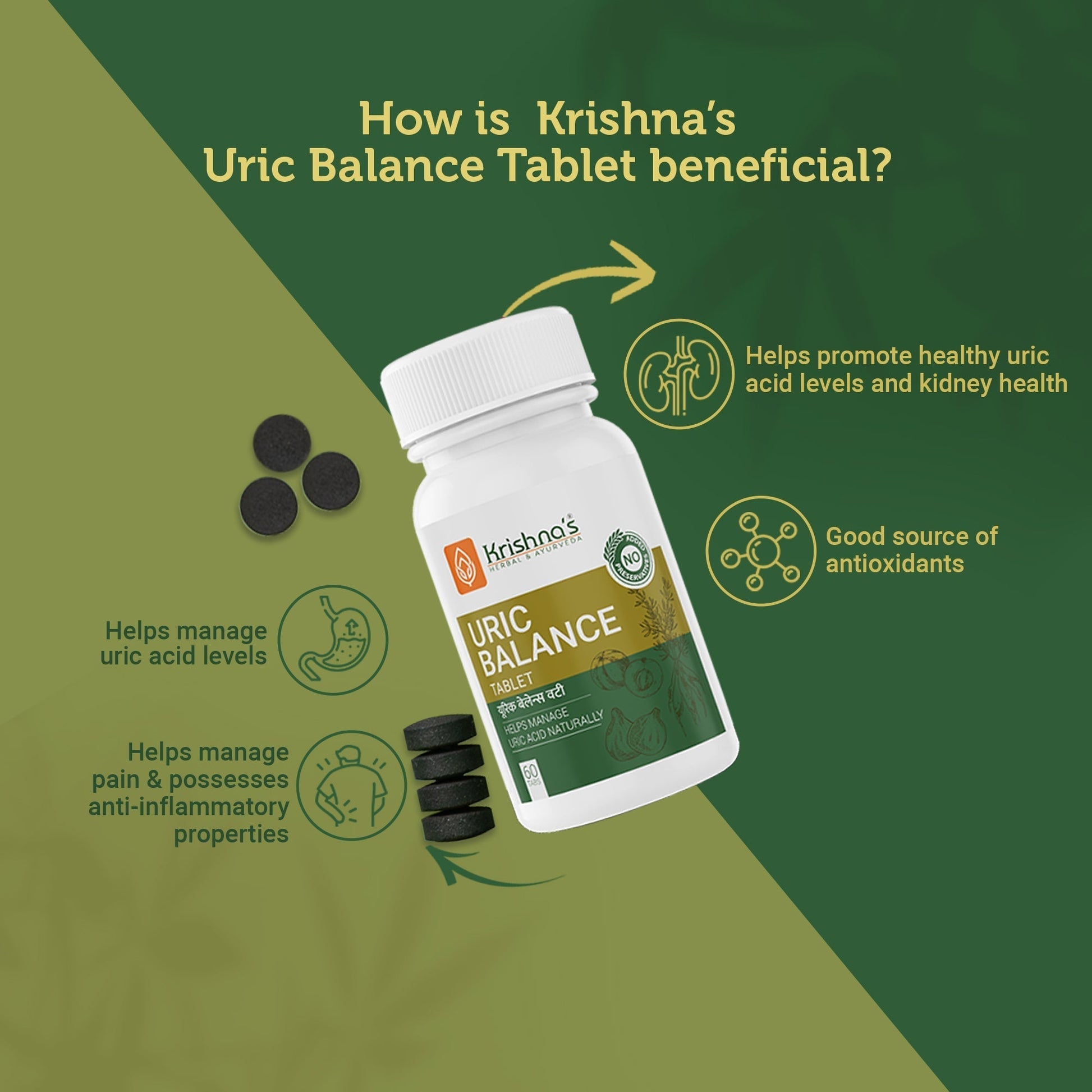 Krishna'S Herbal & Ayurveda Uric Balance Tablets 
