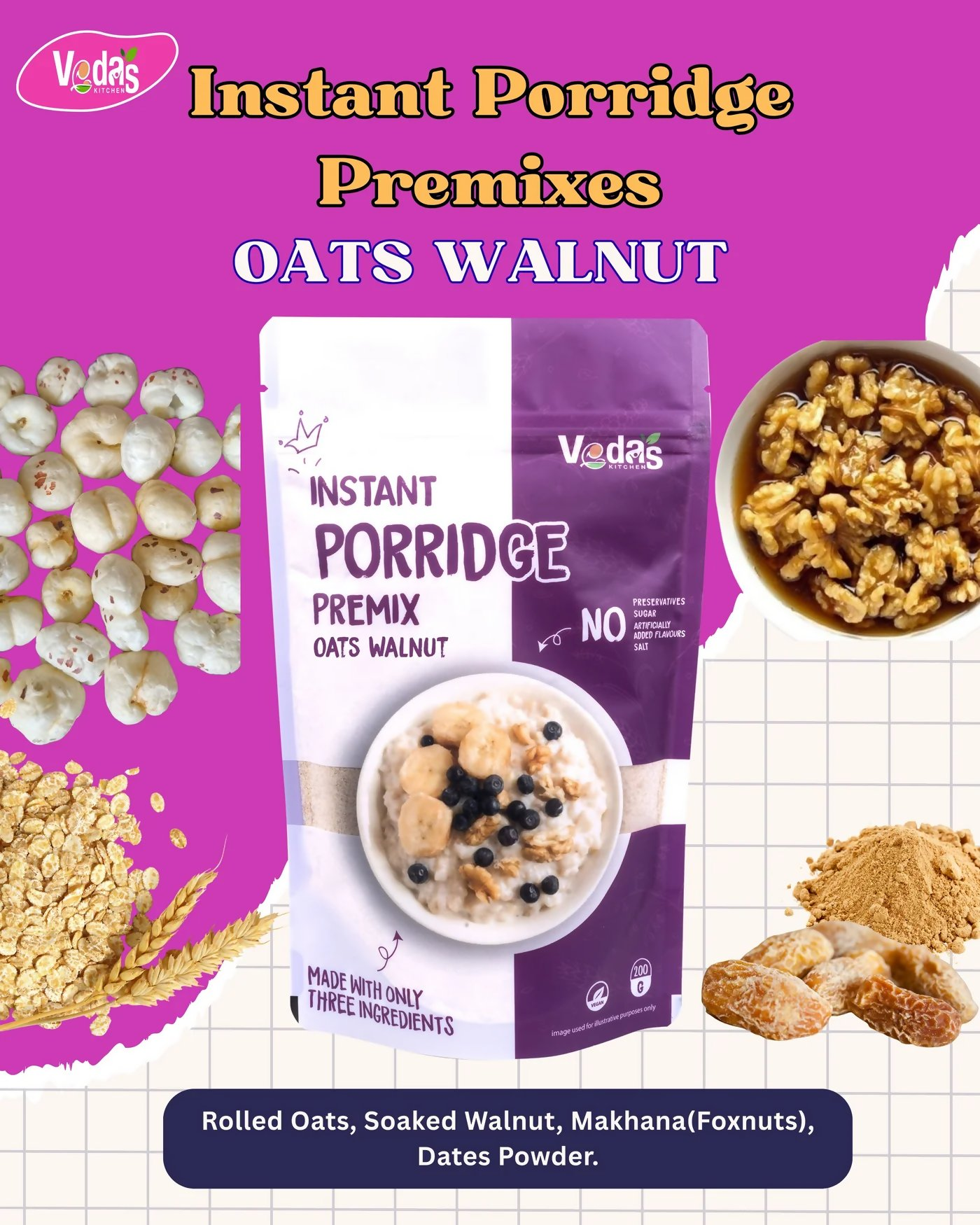 Vedas Kitchen Oats Walnut Instant Porridge  Grab2Buy Vedas Kitchen Grab2Buy
