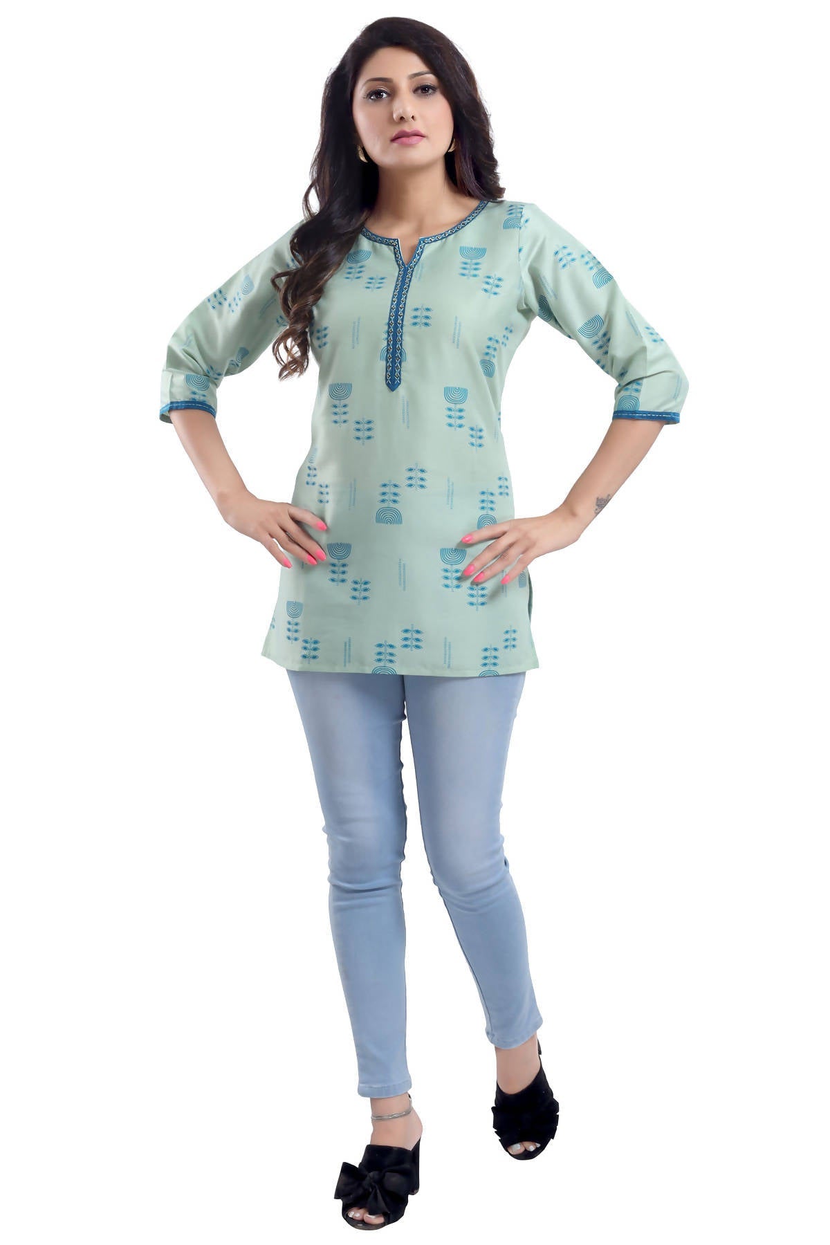 Snehal Creations Luxurious Fine Pista Cotton Silk Short Tunic
