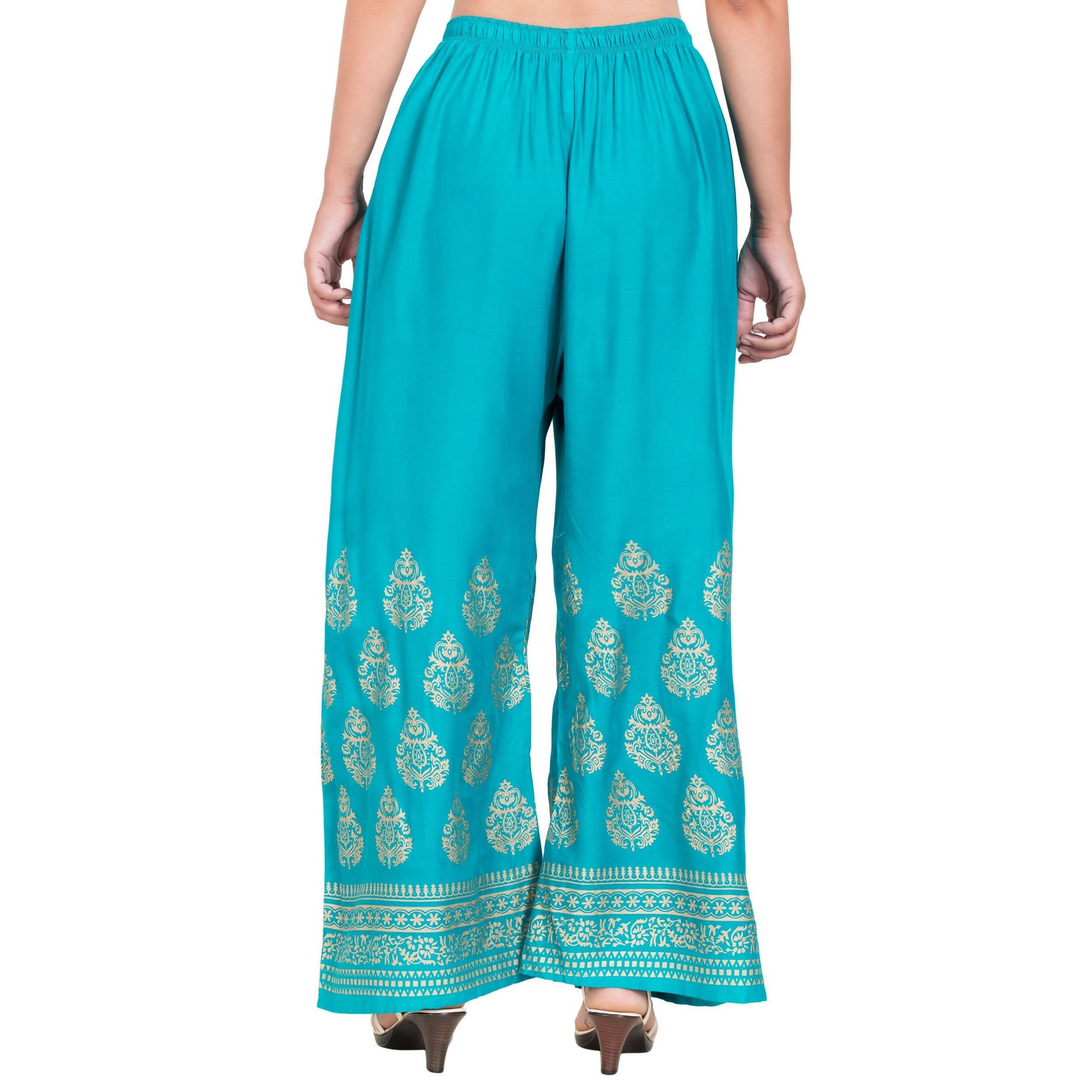 PAVONINE Rama Green Color Golden Printed Rayon Fabric Sharara For Women & Girls