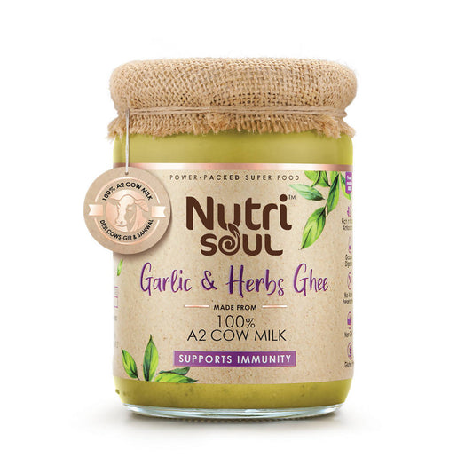 Nutrisoul Garlic & Herbs Ghee | Rich in Antioxidants | Pure Ghee Supports Immunity & Health 