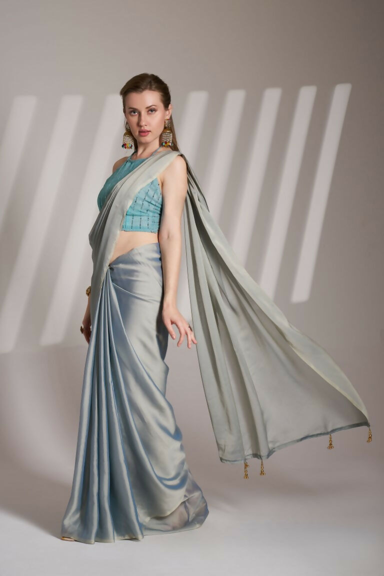 Grey Satin Rangoli Solid Fancy Designer Saree - Nafisa