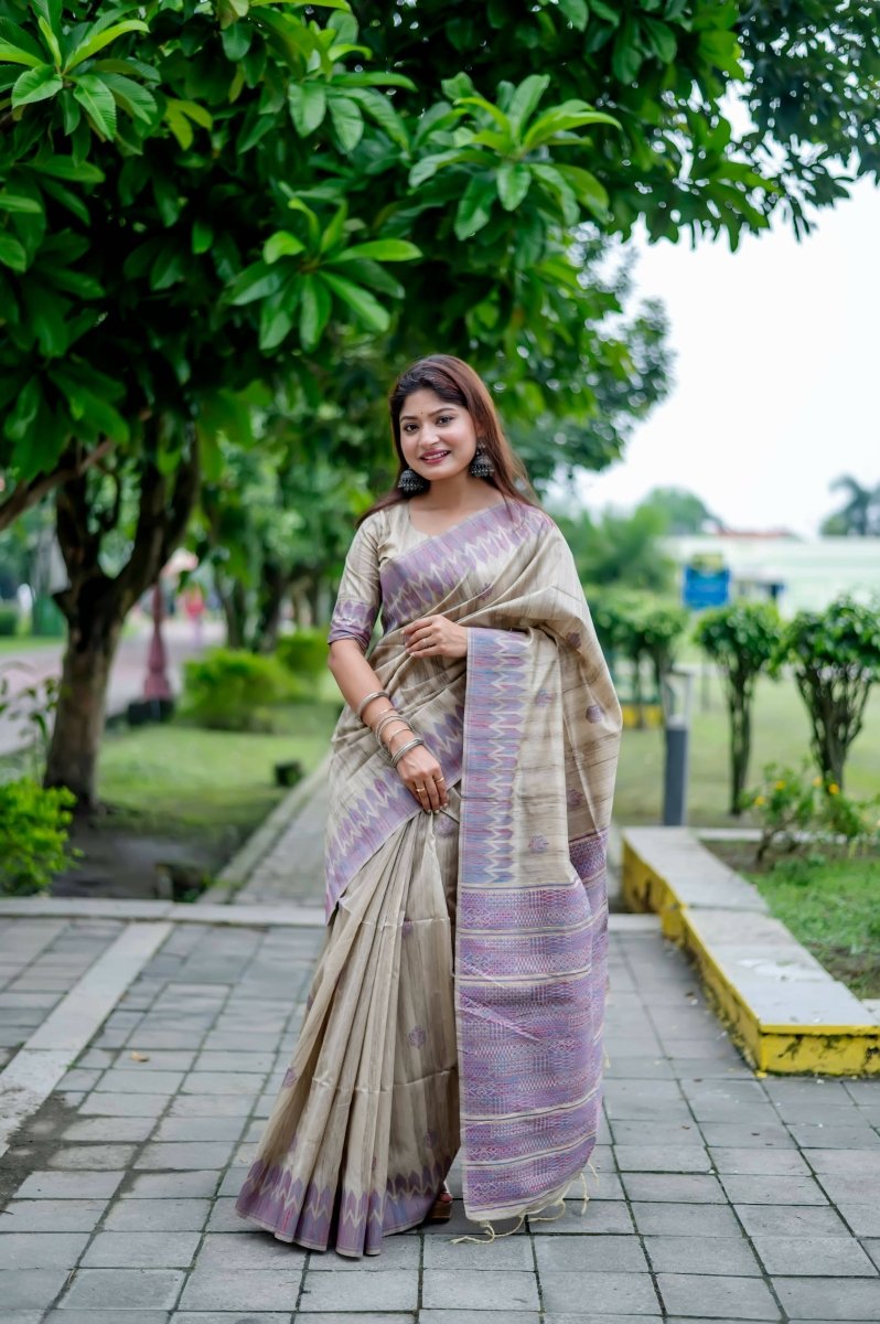 Aastha Fashion Purple Thread Woven Handloom Tussar Silk Saree with Blouse - Grab2buy
