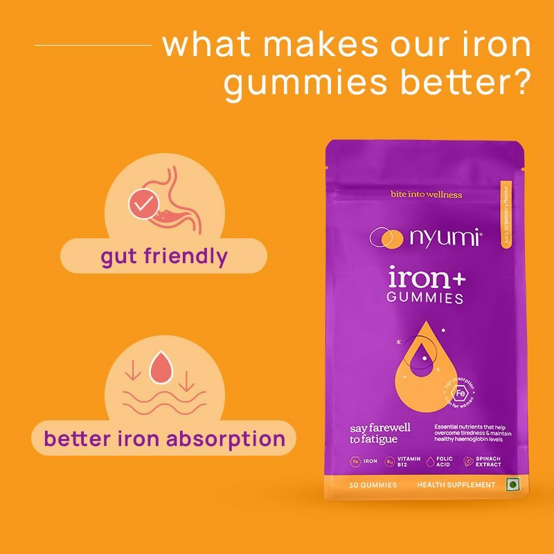 Nyumi IronGummies to Boost Energy & Reduce Fatigue - Zinc, Spinach Extract & Vitamin B12 