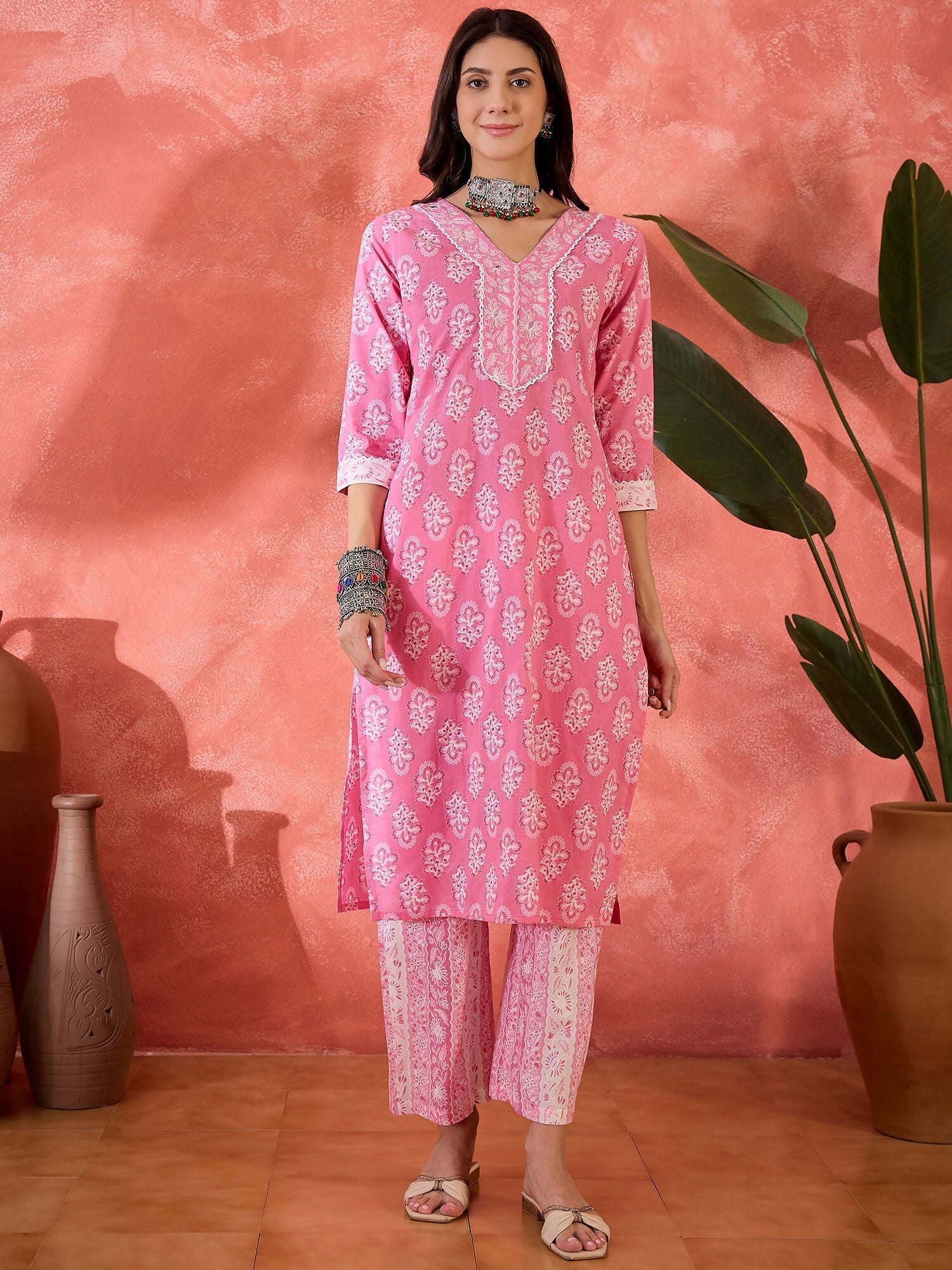 Joban Fashion Printed Pink Pure Cotton Kurta Set