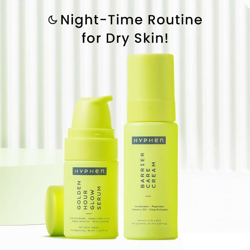 Hyphen By Kriti Sanon Daily Night Care Routine for Normal to Dry Skin with Face Serum & Barrier Care Cream 