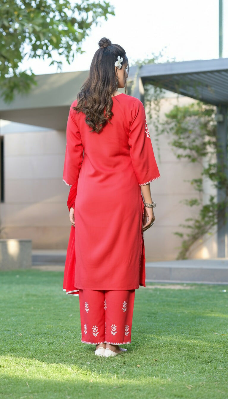 BulBul Akshyani Rust Rayon Kurta Set with Dupatta 